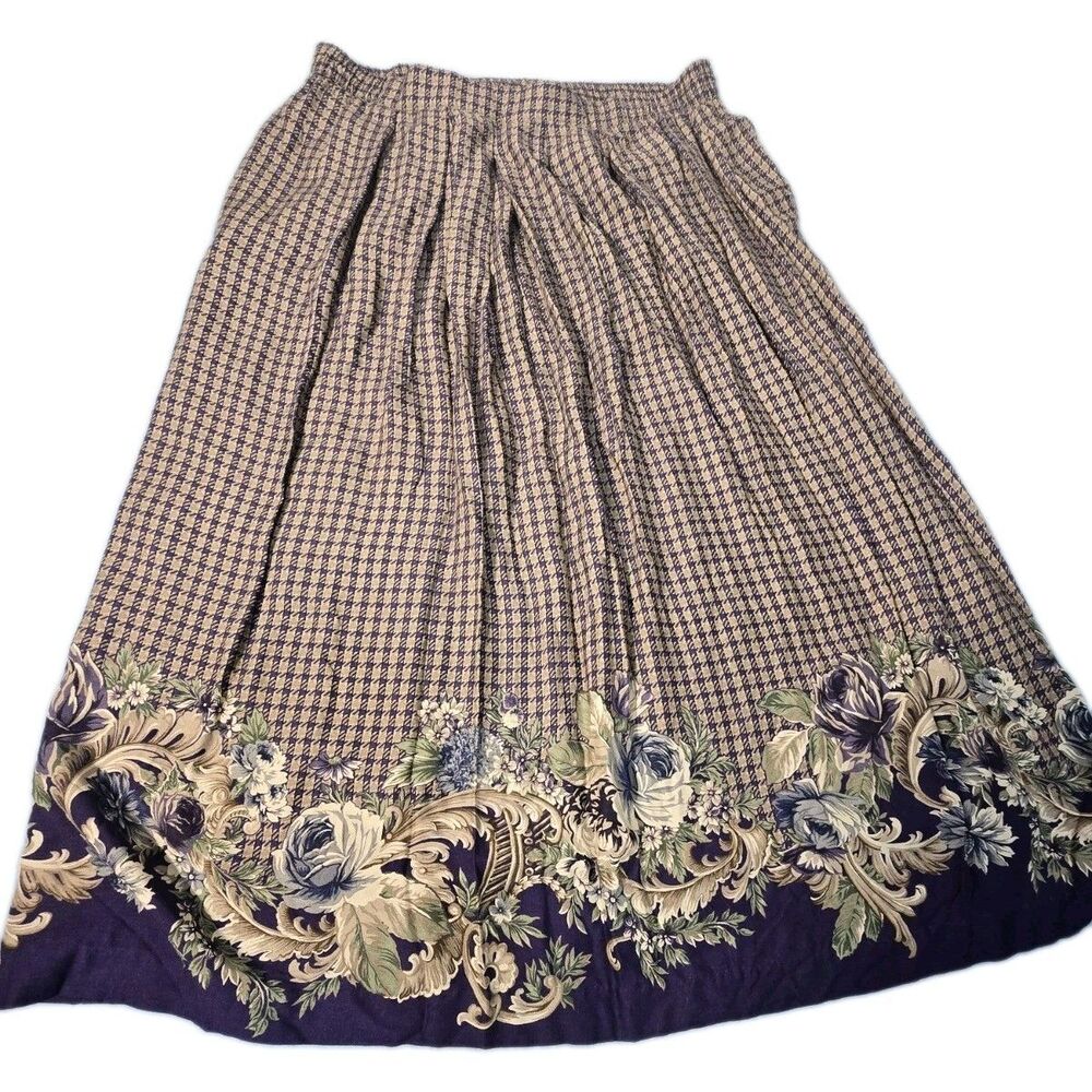 Vintage Jantzen Classic Houndstooth Floral Border Skirt Sz 16 - Picture 3 of 16
